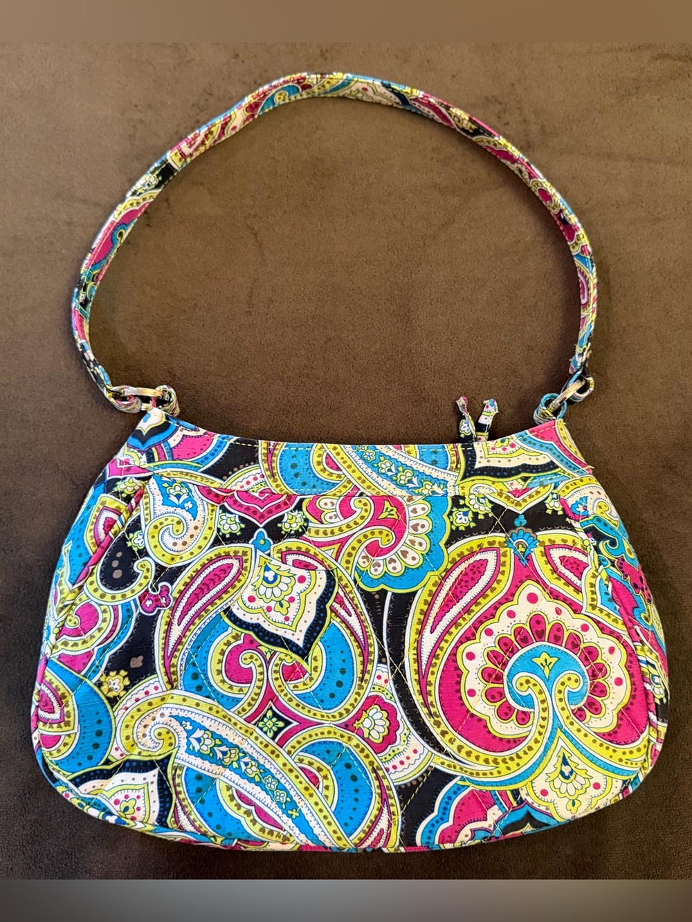Vera Bradley Sun Valley Quilted Shoulder Bag, Small Hobo Purse Paisley Blue Pink